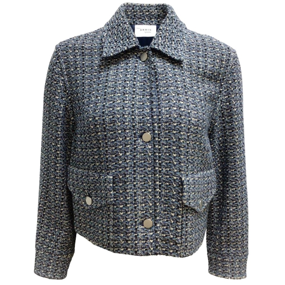 Akris Punto Blue and White Woven Tweed Jacket size 8
